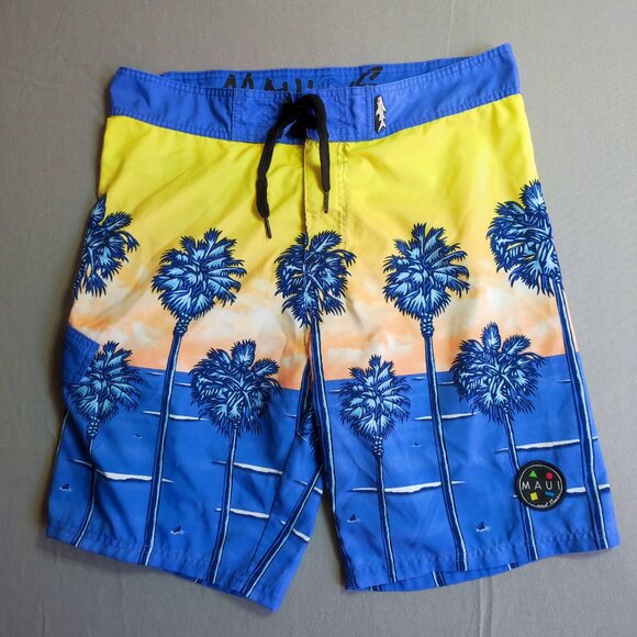 Maui and Sons board shorts men's size M blue with tropical design - Picture 1 of 14